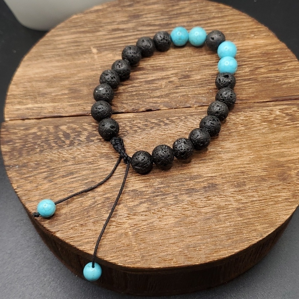 B2906 turquoise‎ and black Lava stone bracelet